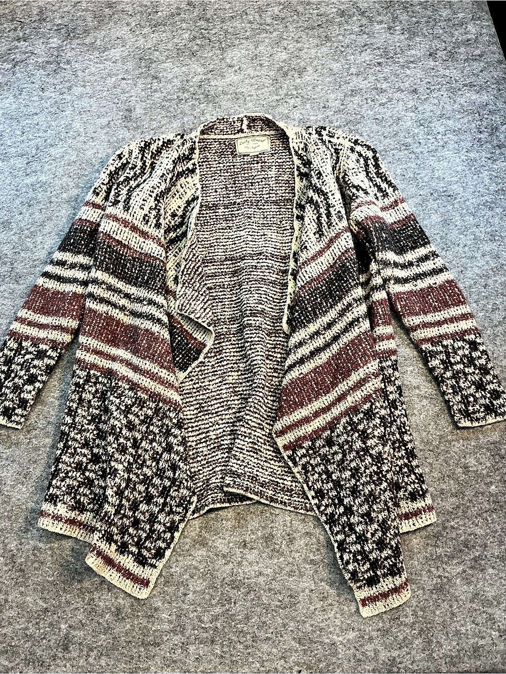 Lucky Brand Open Front Aztec Geometric Marled Drape Cardigan Size L
